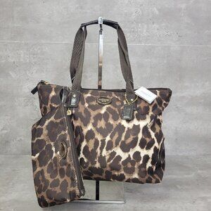 Coach Getaway Ocelot Bag Leopard Print Tote + Make-up Bag Pouch F77442
